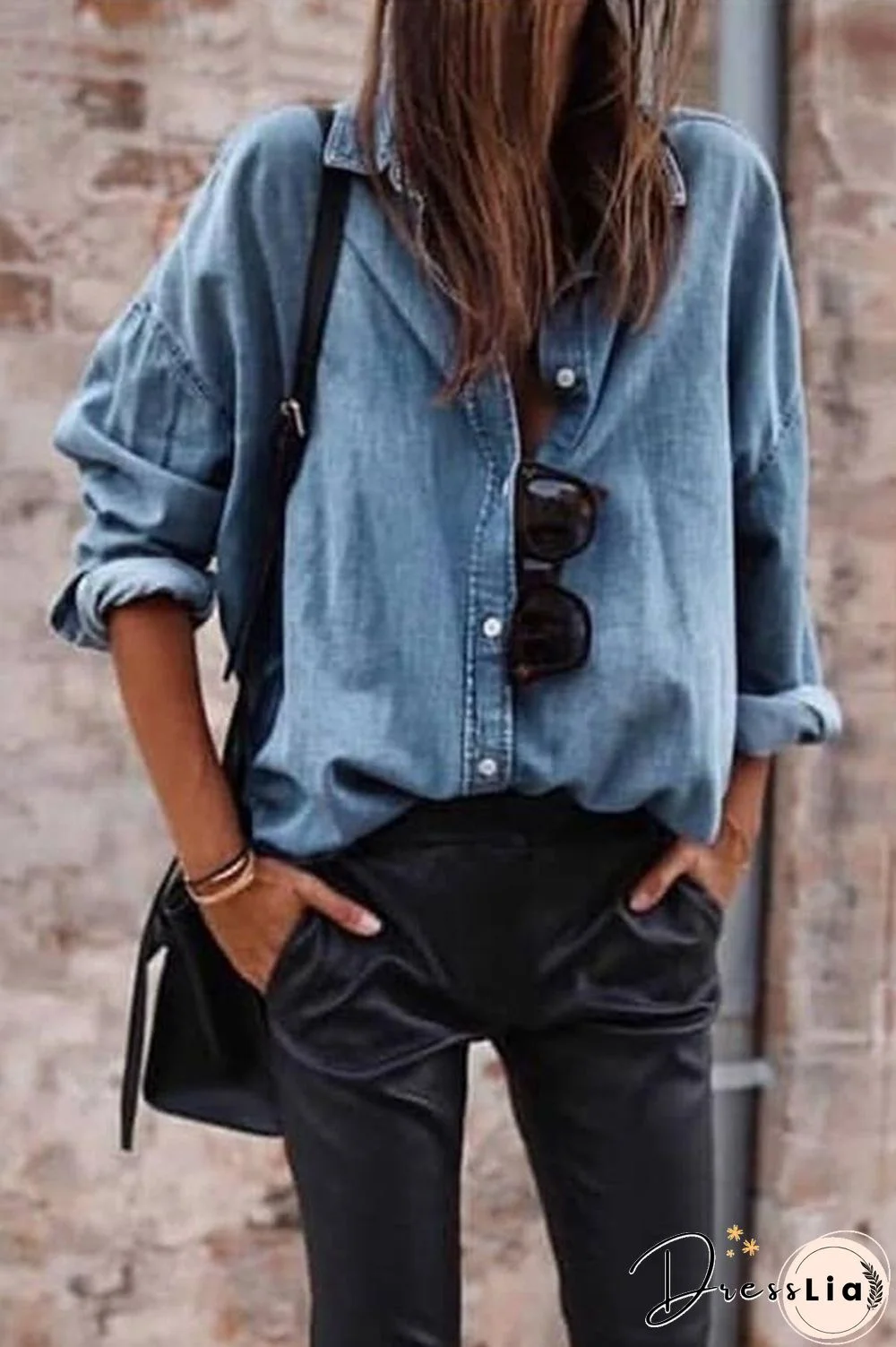 Loose Buttoned Denim Shirt P13372