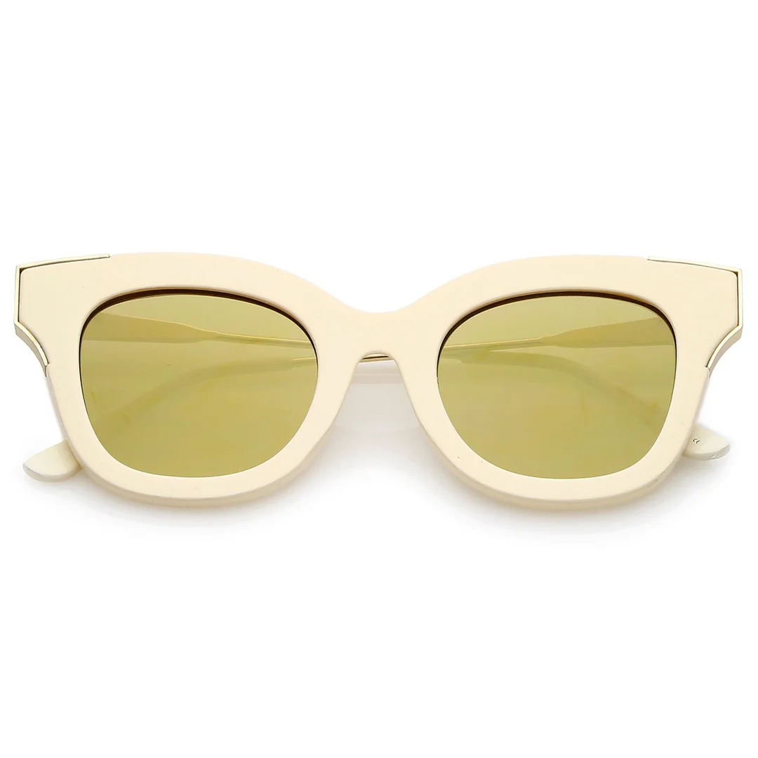 Oversize Slim Temple Metal Square Mirrored Flat Lens Cat Eye glasses 48mm