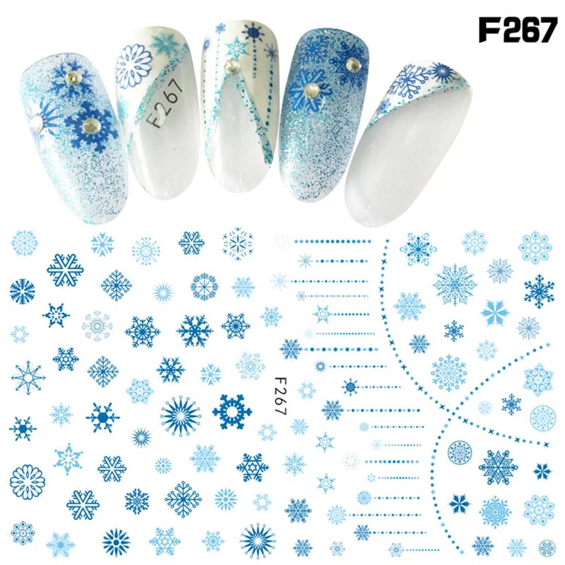 Christmas Design Nail Art Decorations Stickers Abstract Colorful Snowflake Winter Xmas Tree Sliders Nail Decals for Women-Nail Inspo