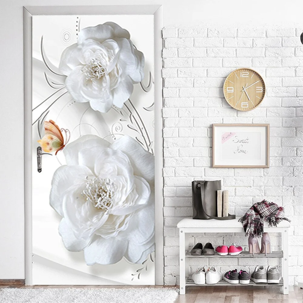 Athvotar 3D Mermaid Watercolor Scales Door Sticker Self Adhesive Wallpaper DIY Renovation Waterproof Poster Home Decor Decal