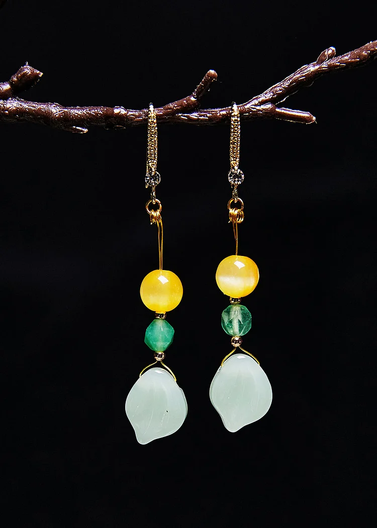 Unique Naturally Jade And Beeswax Drop Earrings