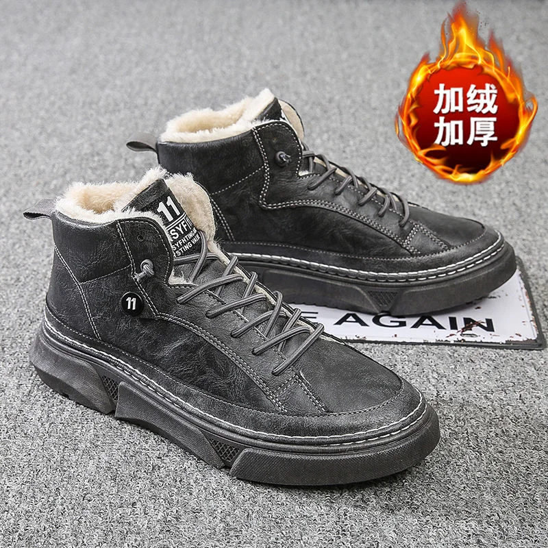 Tanguoant Men Winter Boots Warm Casual Shoes 2021 Winter New Outdoor Walking Warm Flats Ankle Boots Male Comfortable Sneakers Men Boots