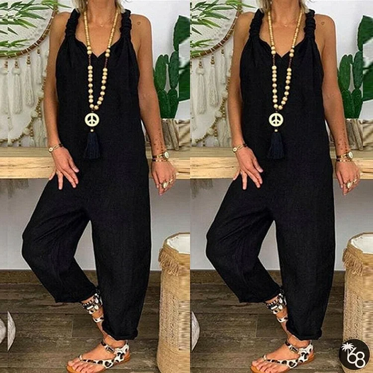 Women's Beach Sleeveless Dungarees Harem Strap Bohemian Holiday Long Pant Casual Loose Jumpsuit Baggy Trousers Overalls | 168DEAL