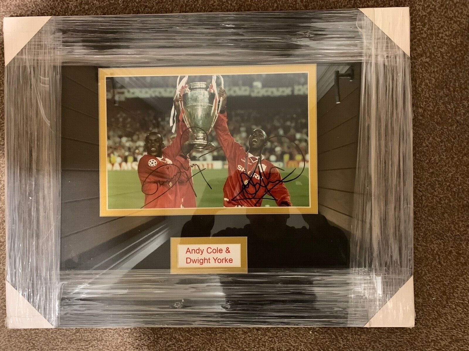 Man united legends Signed Andy Cole & Dwight Yorke Photo Poster painting 12 x 8 with frame