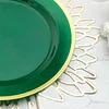 10 Pack | Regal 10" Hunter Emerald Green and Gold Plastic Dinner Plates - Round
