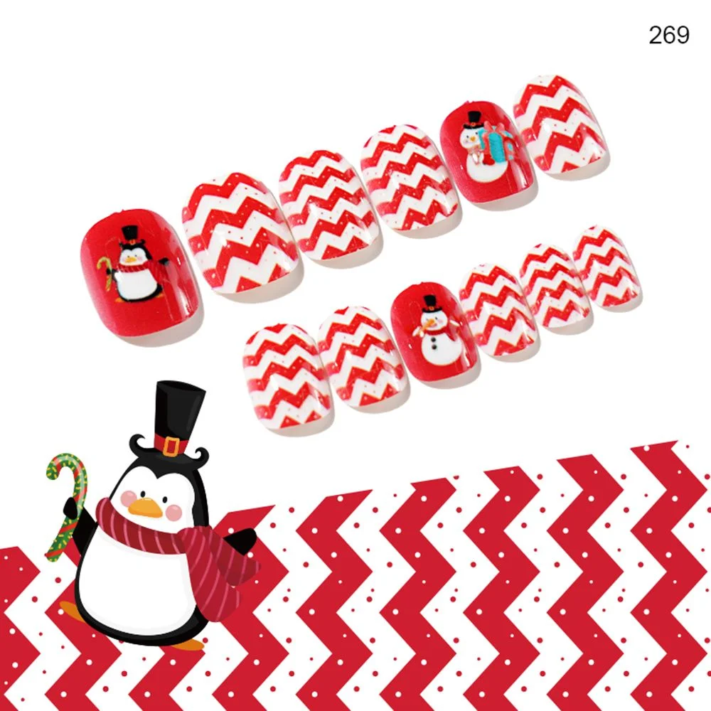24Pcs False Nails Christmas Children Fake Nails Cute Snow Deer Nail Manicure Tool Press On Artificial Short Xmas False Nails-Nail Inspo