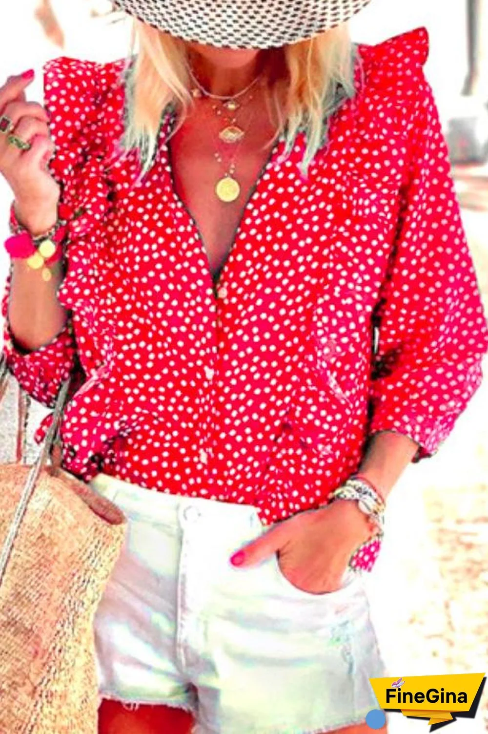 Daisy Button Down Ruffle Blouse Shirt