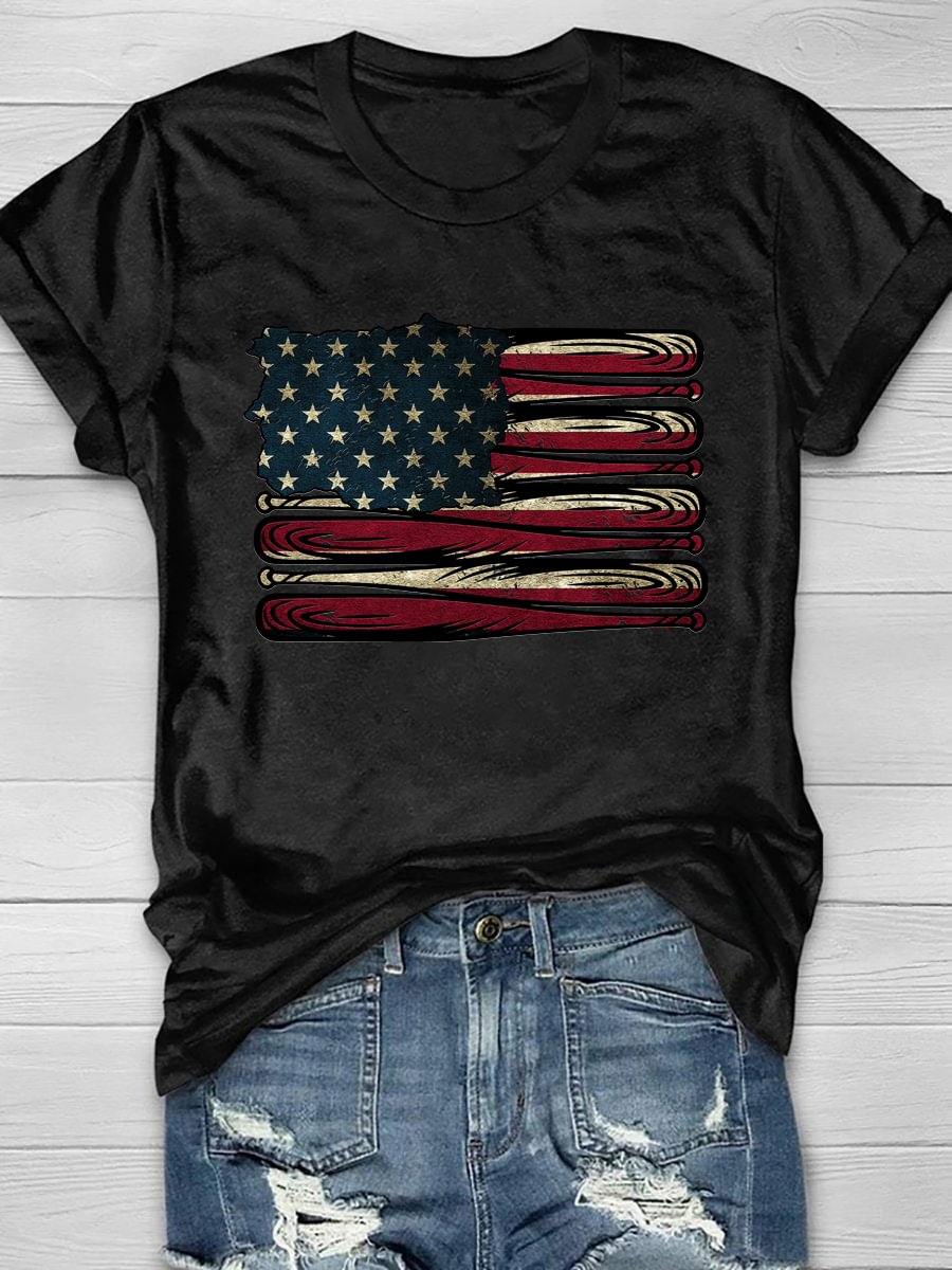 Baseball Flag Design Print Short Sleeve T-Shirt