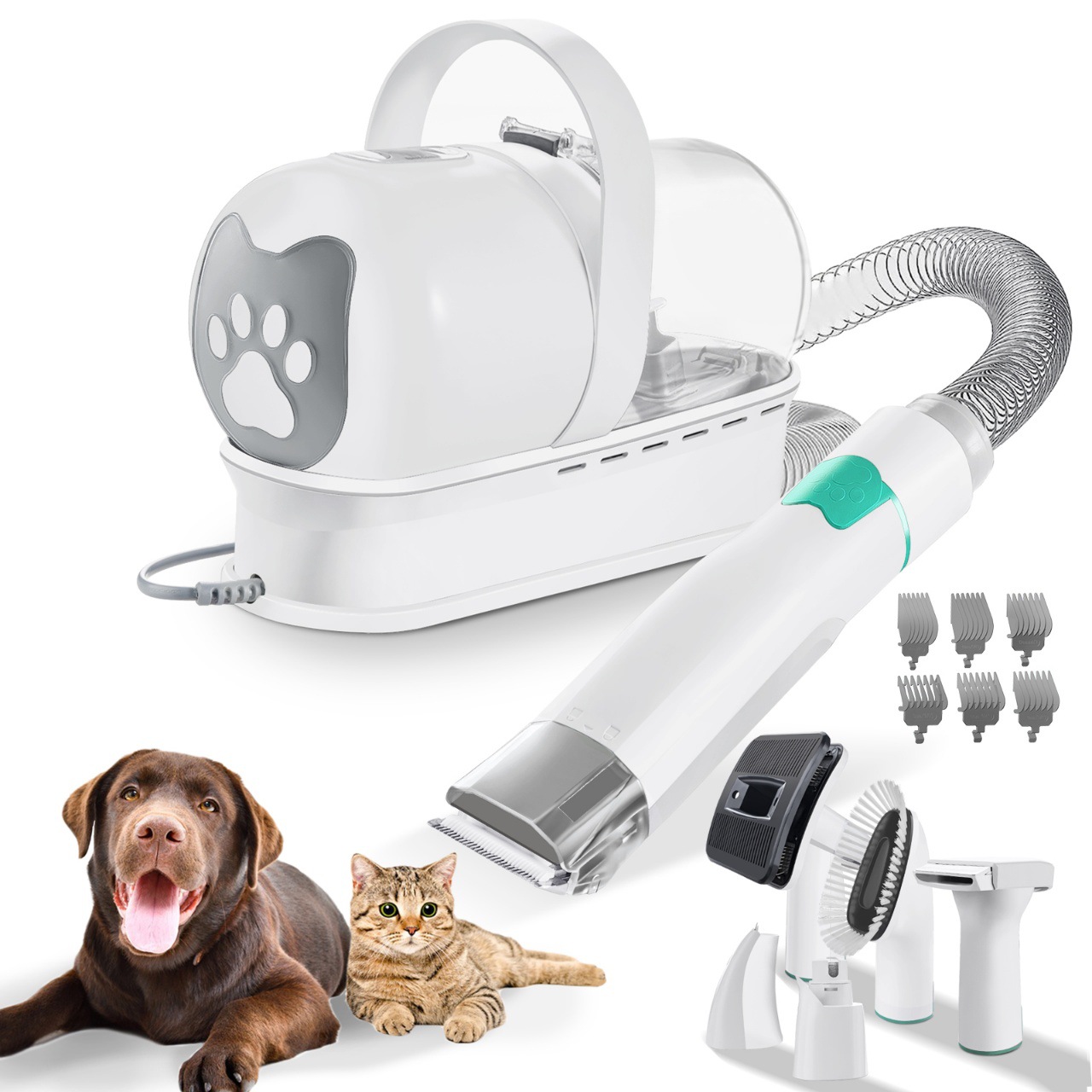 新款7合1多功能宠物理毛器狗狗猫吸尘套装跨境吸尘修剪剃毛一体机