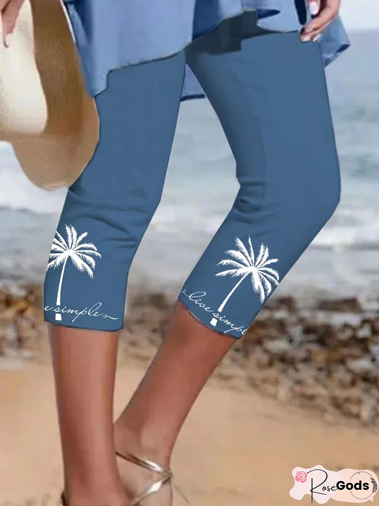 Resort Style Coconut Tree Midi Leggings