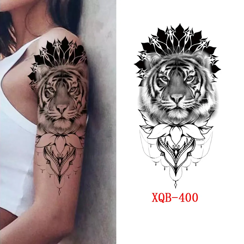 Sdrawing Forest Tattoo Sticker for Men Women Tiger Wolf Death Skull Temporary Tattoo Fake Henna Skeleton King Animal Tatoo Pattern
