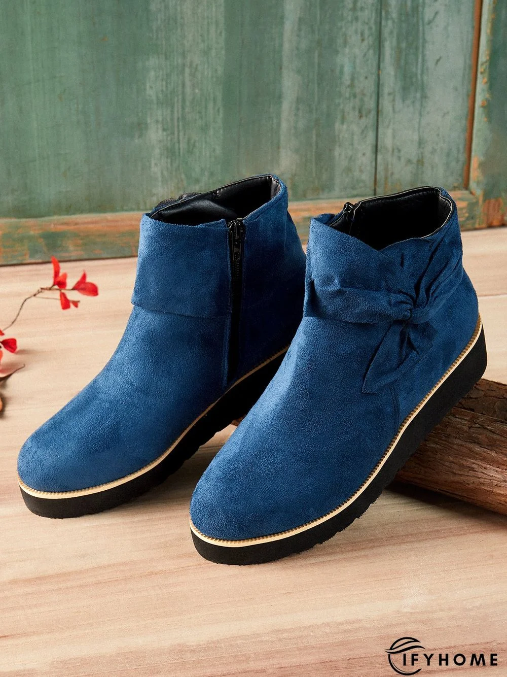 Comfortable Soft Leather Bow Round Toe Low Heel Booties | IFYHOME