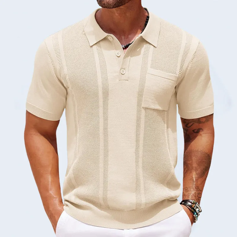 Men's Knitted Polo Shirt &ndash; Breathable Textured Summer Top &ndash; Brown