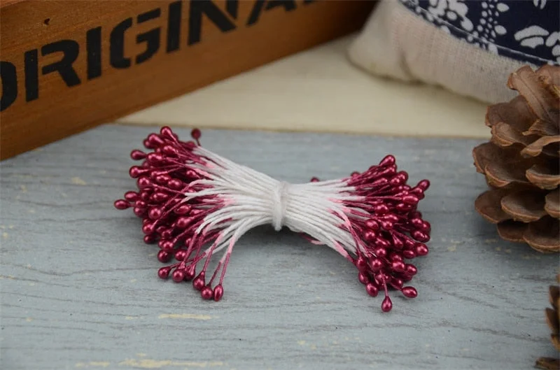 3mm 300pcs Double heads Mini Pearl Stamen Sugar Artificial Flower For Wedding Decoration DIY Scrapbooking Wreath Fake Flowers