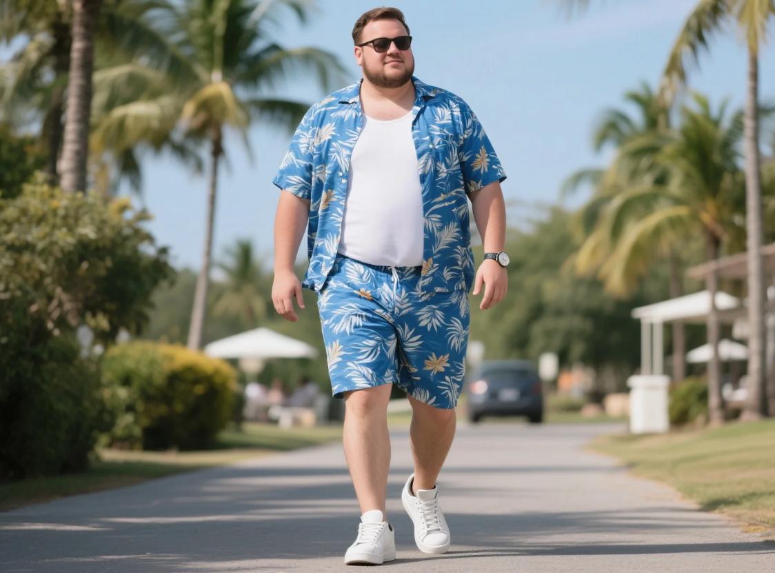 The blue hue Hawaiian shirt outfit for big men