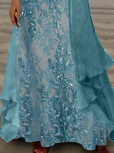 Women's Long Sleeve V-neck Floral Printed Two Pieces Maxi Dress