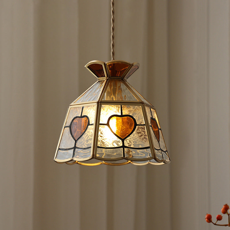 Traditional Vintage Heart Crown Copper Glass 1-Light Pendant Light For Bedroom
