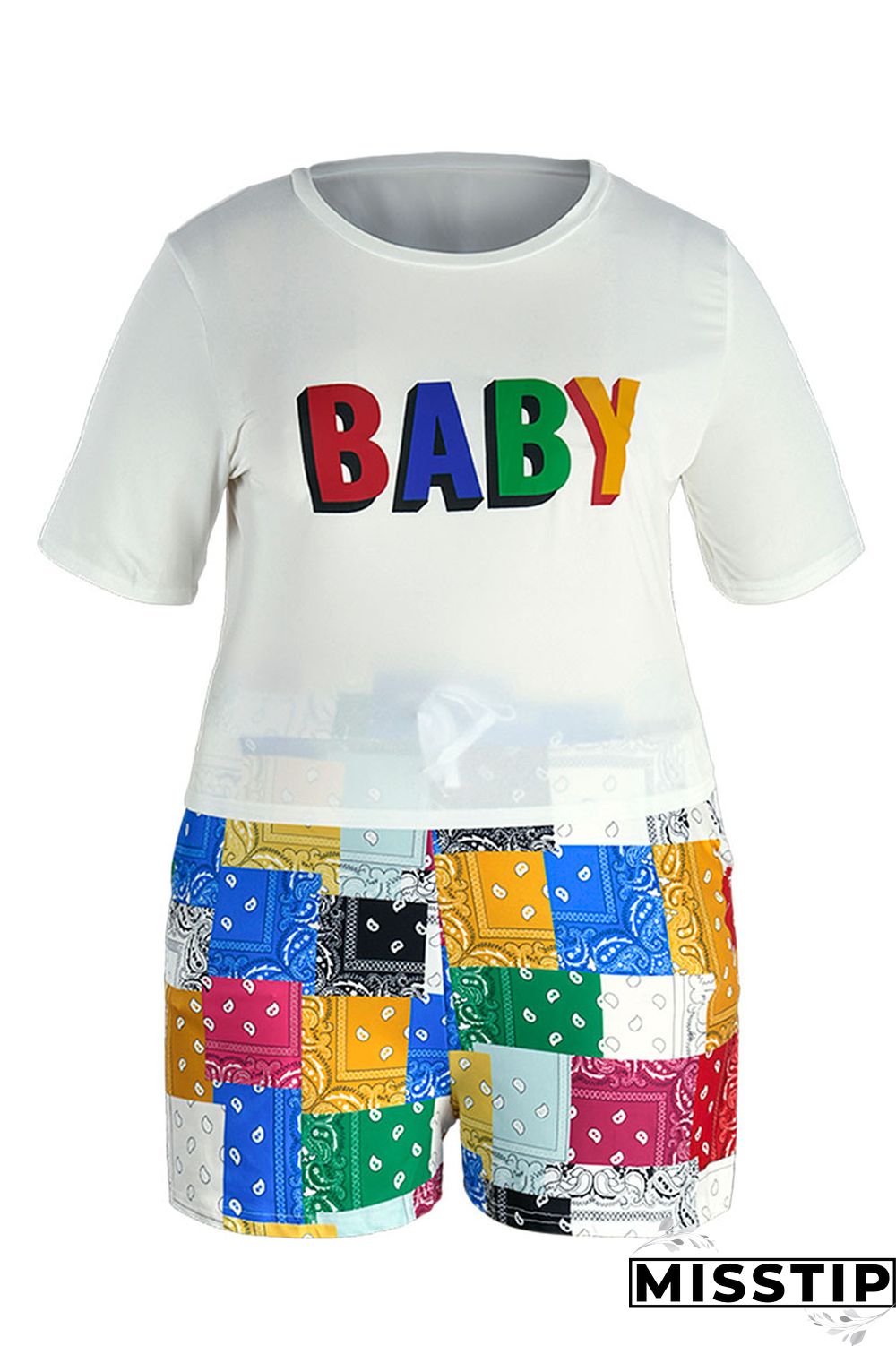 Yellow Casual Print Patchwork O Neck Plus Size Two Pieces