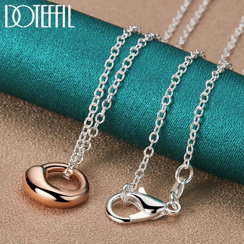 DOTEFFIL 925 Sterling Silver Rose Gold Water Droplets Pendant Necklace 16-30 Inch Chain For Women Jewelry