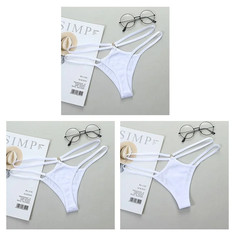 Sexy Women G-String Cotton Panties Lingerie Thin Strap Soft Breathable T back Female Low Rise Hollow Out Thong 3 Pcs Underwear