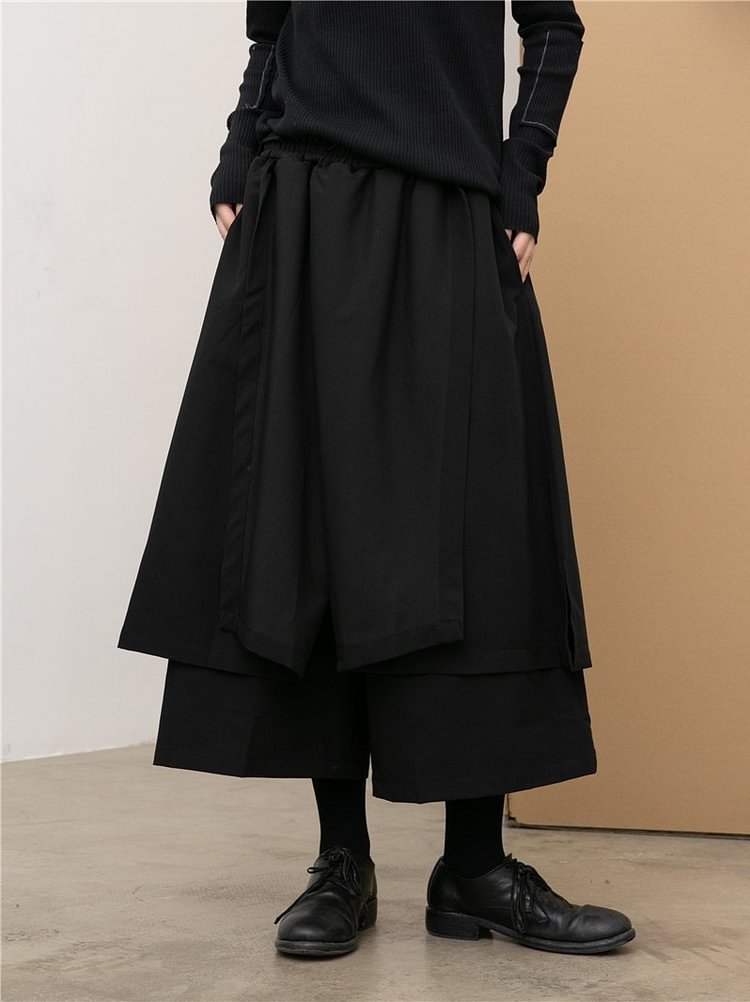 Usyaboys-Yamamoto Dark Design Irregular Multi-layer Wide Leg Pants Skirt-Usyaboys-Mne and Women's Street Fashion Shop-Christmas