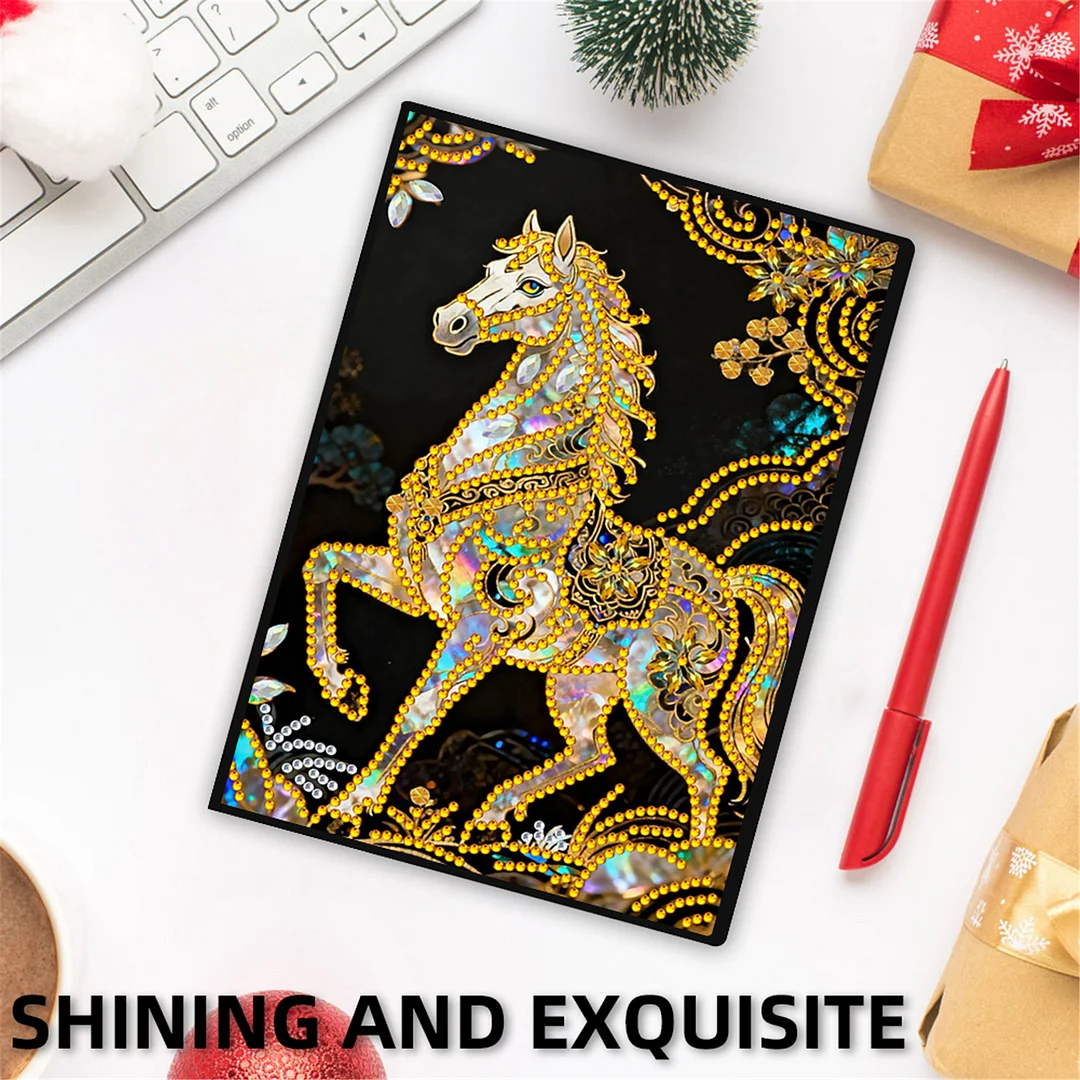 DIY Flower Diamond Painting Journals Notebooks 50 Pages A5 No Lines Special Shaped Diamond Art Kits for Beginners Craft Lovers and Artists (Horse)