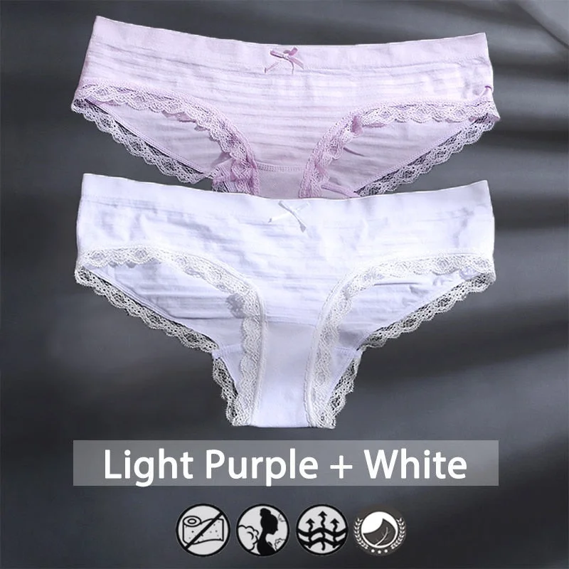 M-XXXL Plus Size Women Panties Underwear Female Lingerie Sexy Briefs Big Pantys Low Waist Lace Panties Striped Intimate 2PCS/Set