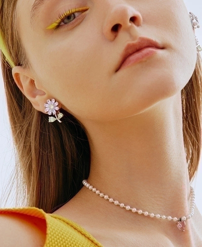 Streetwear Flower Copper Artificial Gemstones Crystal Earrings