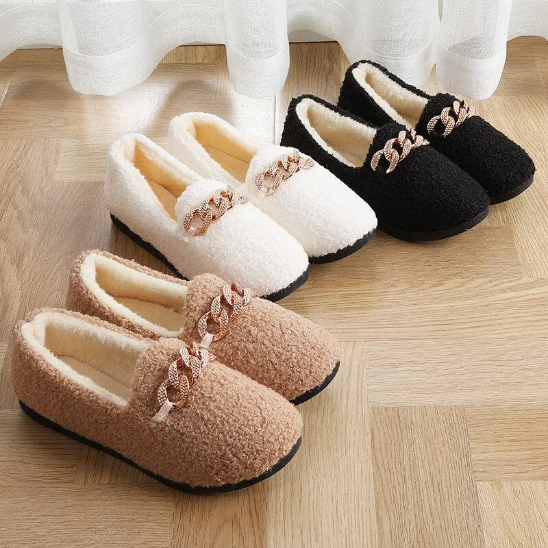 2021 Winter Warm Slippers Shoes cotton Slipper Lovely Home Floor Soft Stripe Slippers Female Shoes Small size