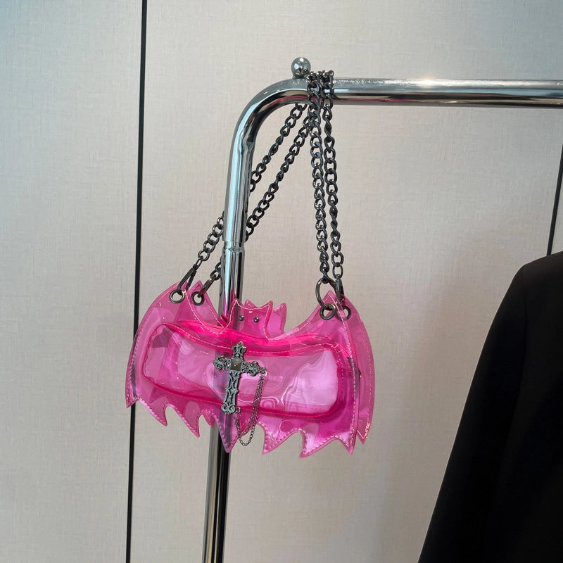 Halloween Women’s Small PVC Bat Streetwear Transparent Square Zipper Shoulder Bag Crossbody Bag