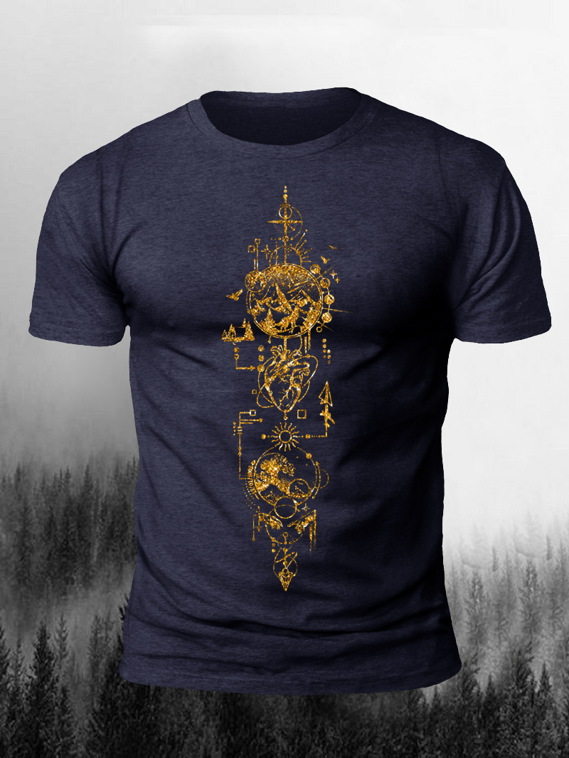 Golden Geometric Connection Natural Heart Print T-Shirt