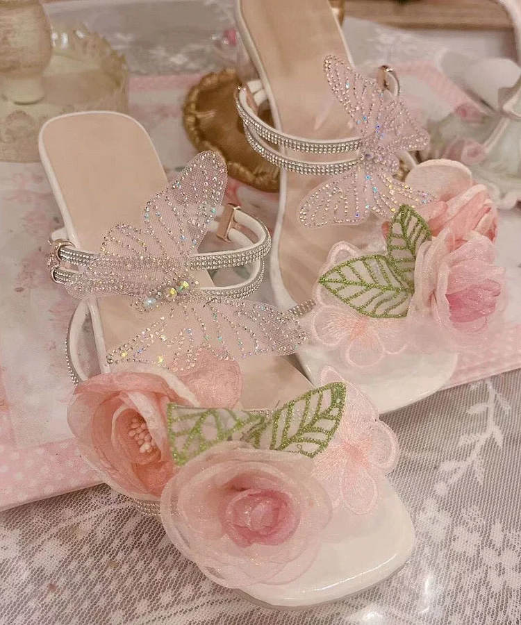 Original Design Flower Butterfly Zircon Slide Sandals Peep Toe