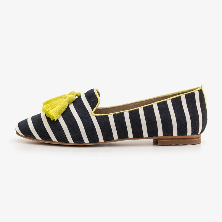 Black and White Flats Fringes Loafers for Women |FSJ Shoes