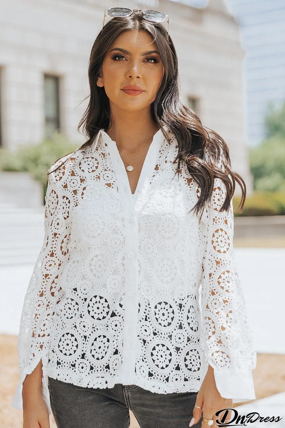 Button-Up Lace Collared Shirt