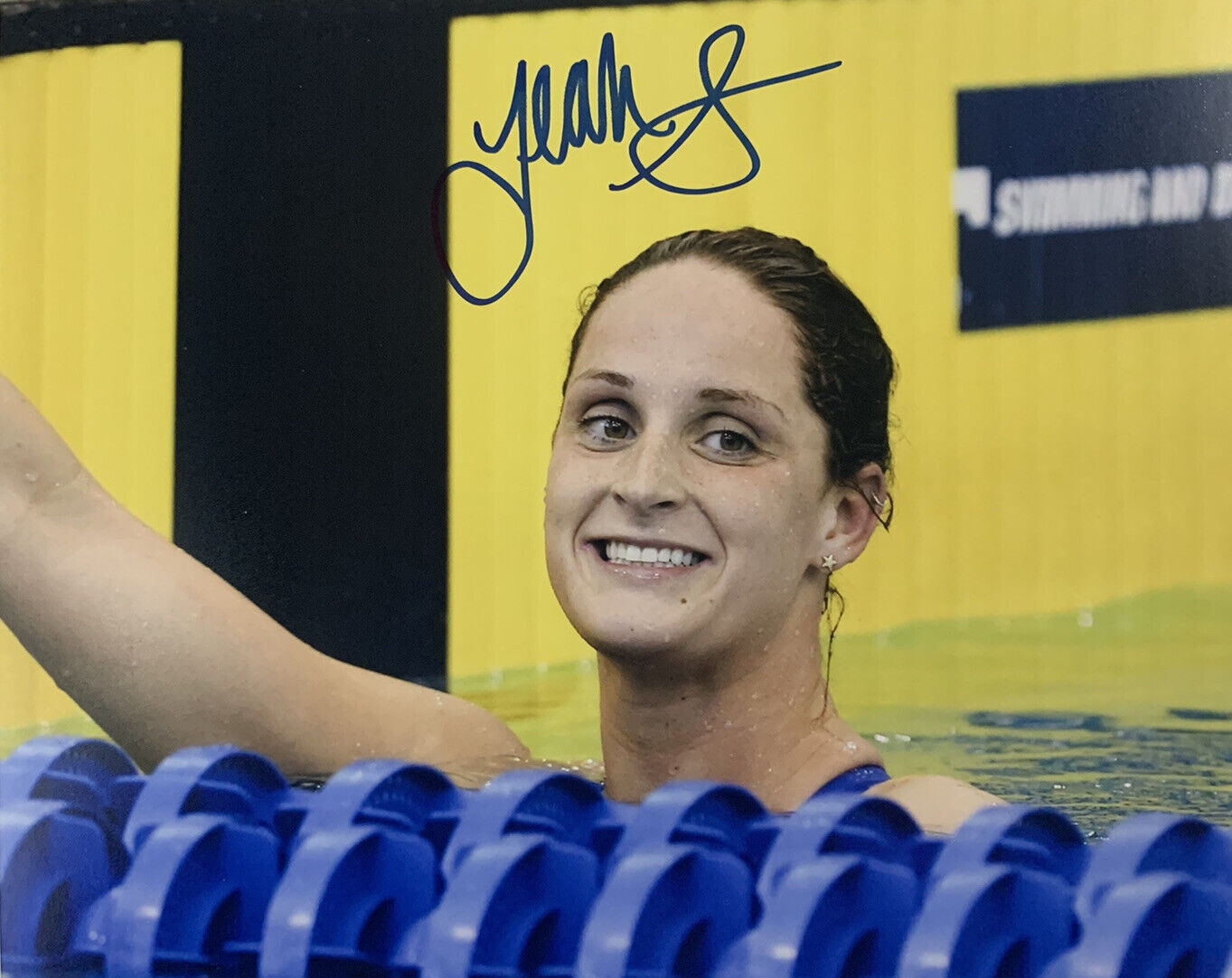 LEAH SMITH HAND SIGNED 8x10 Photo Poster painting SWIMMING 2016 OLYMPICS AUTHENTIC RARE AUTO