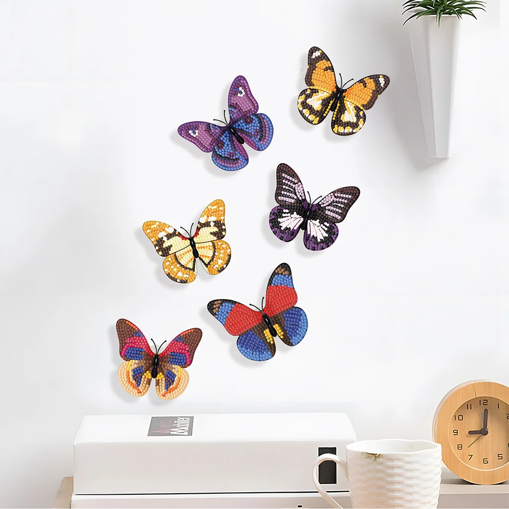 6Pcs Butterfly DIY Diamond Painting Decorative Stickers Set with Light