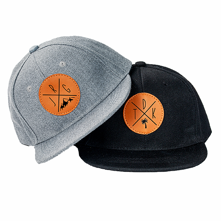 BlanketCute-Personalized Circle Initials Vegan Leather Patch Family Matching Snapback Hat