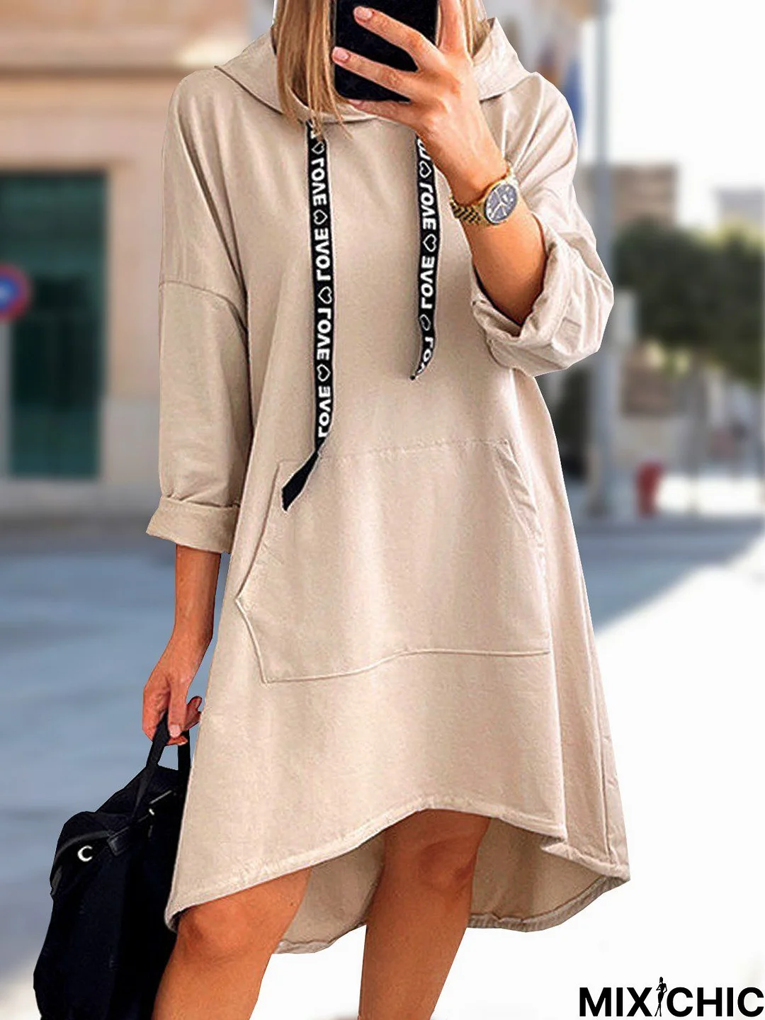 Loose Plain Swearthshirt Dress