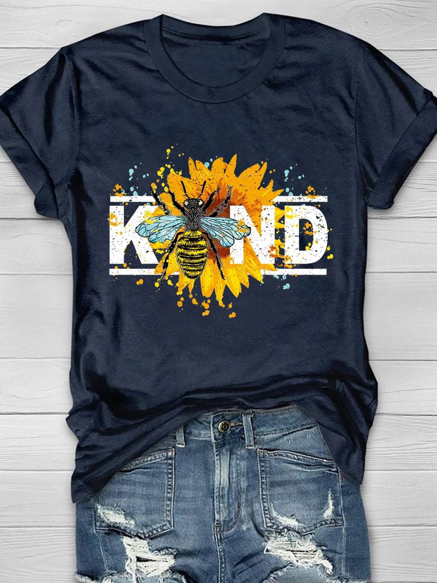 Bee Kind Sunflower Print Short Sleeve T-Shirt