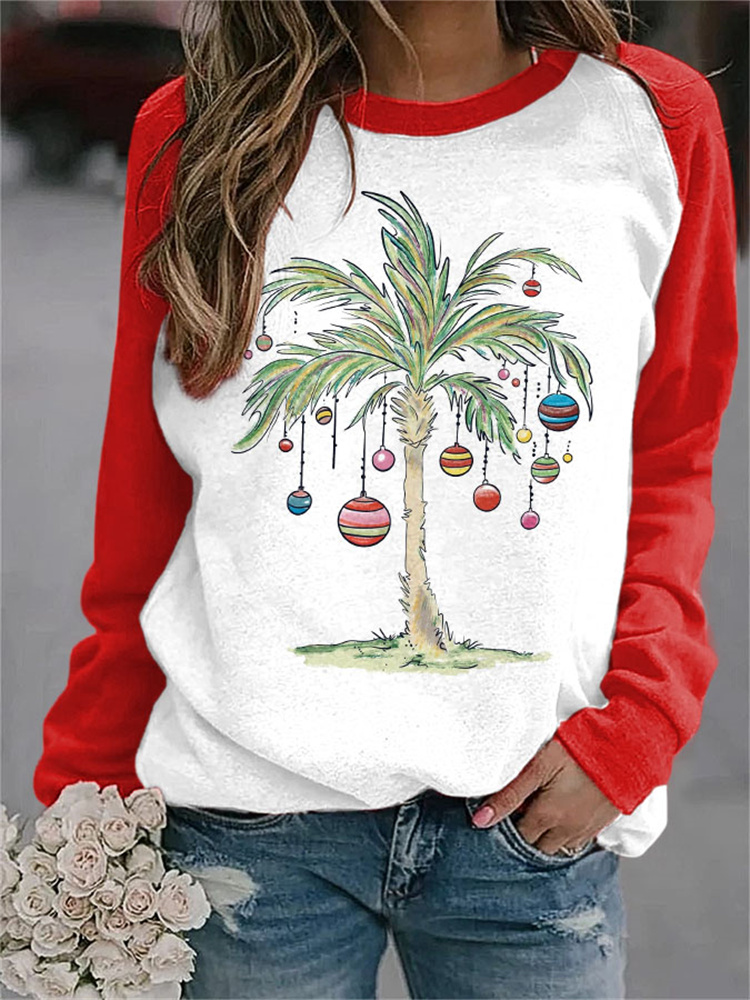 Christmas Palm Tree Print Casual Sweatshirt