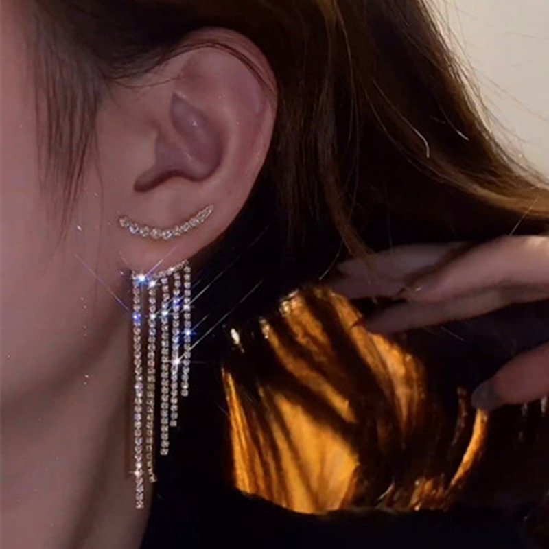Tassel long full diamond earrings