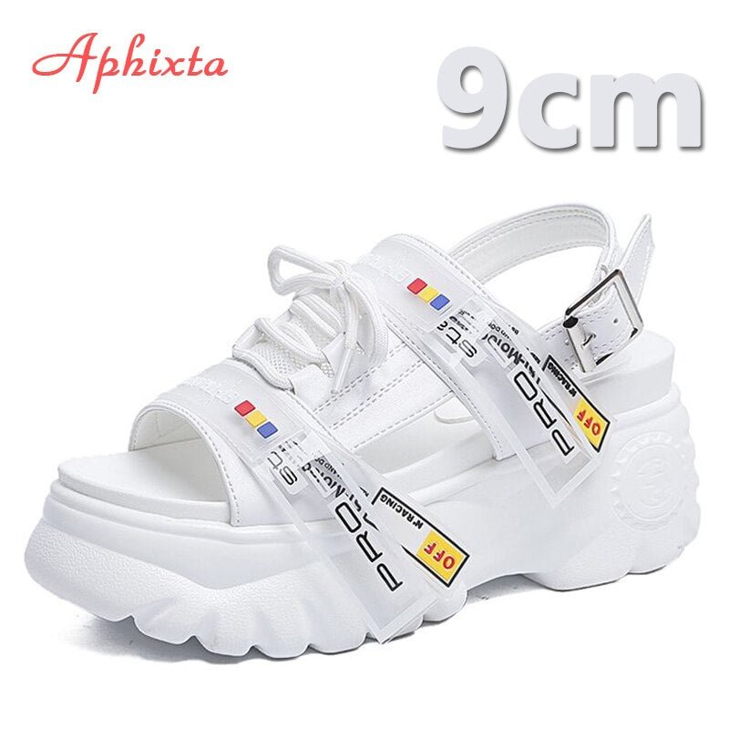 Aphixta 9cm Platform Sandals Women Wedge High Heels Shoes Women Buckle Lace-up Summer Zapatos Mujer Wedges Slippers Woman Sandal