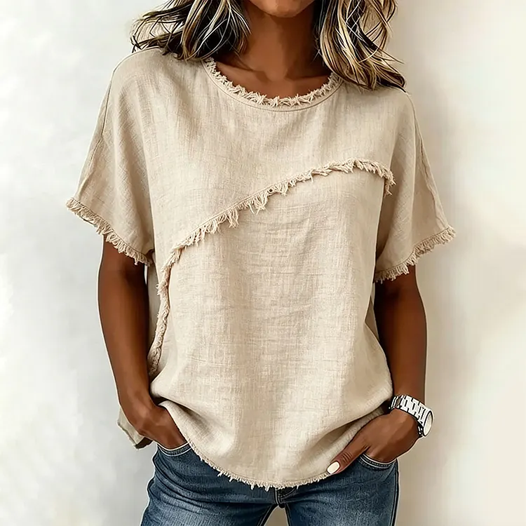 Casual Tassel Loose Linen Short-sleeved Top