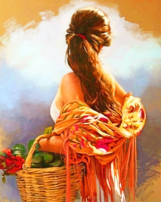 

Woman Holding A Basket Full Of Red Flowers – Paint By Numbers - 40*50CM, 501 Original