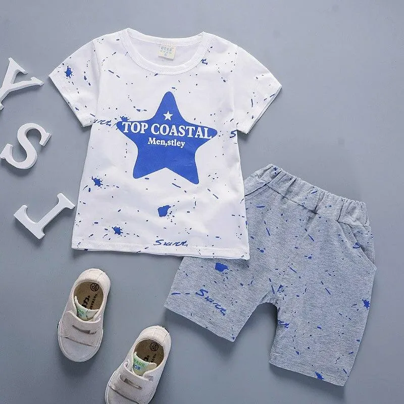 Toddler Boys Girls Clothes Kids Summer Set 1 2 3 4 Years Star Sets Short Sleeve Cotton Children Clothing Boy Outfit Printed