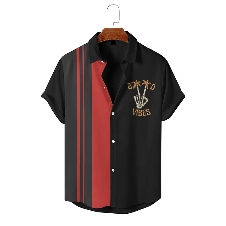 BrosWear Men's Holiday Stripe Color Contrast Short Sleeve  Shirt