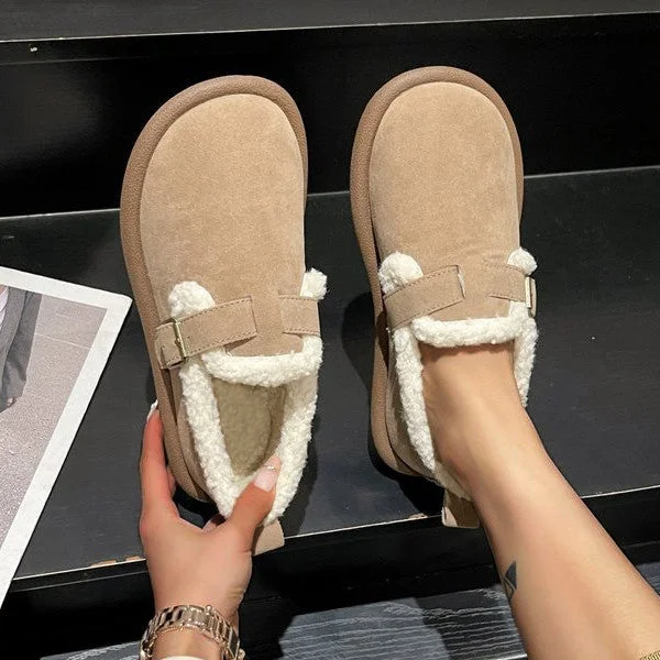 HUXM Casual Faux Suede Thick Plush Lined Flats