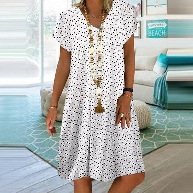 Bohemian Vintage Dresses Summer Woman's Dress V Neck Plus Size Boho Casual Dress Gradient Dot Print Female Robe Vestidos | EGEMISS