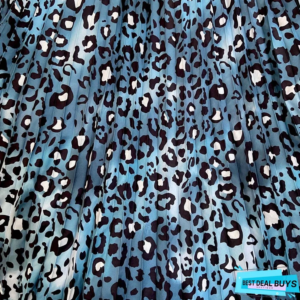 Long Sleeve Printed V-Neck Pleated Dress