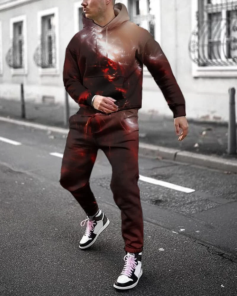 Men's Fashion Red Abstract Printing Long-sleeved Suit